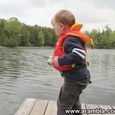 Little Boy Catches His First Fish